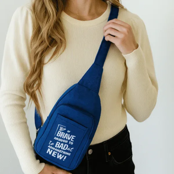 Brave Quote Printed Denim Sling Bag: Features, Specifications and Sourcing from India